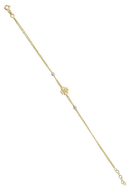 Solid Gold Dorica Beaded Heart Clover Bracelet | 14K (585) | 1.52 gr