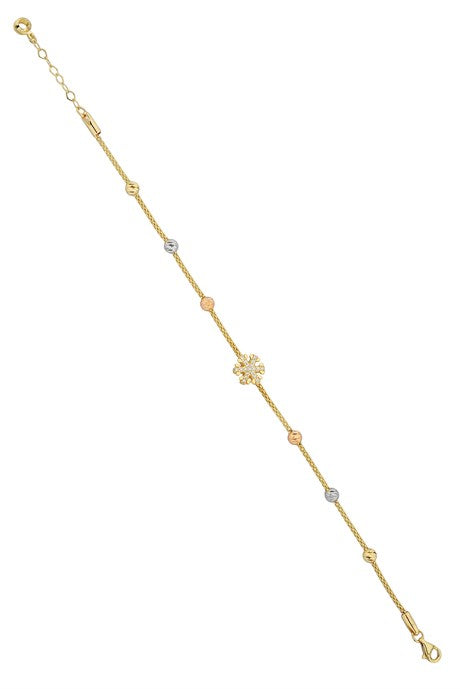 Pulsera de copo de nieve con cuentas Dorica de oro macizo | 14K (585) | 3,68 gramos