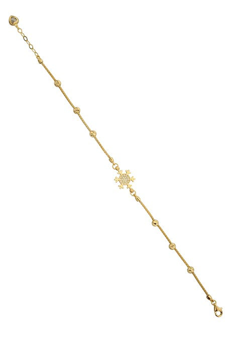 Pulsera de copo de nieve con cuentas Dorica de oro macizo | 14K (585) | 3,30 gramos