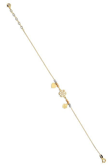 Pulsera de copo de nieve con cuentas Dorica de oro macizo | 14K (585) | 2,04 gramos