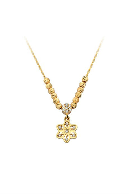 Solid Gold Dorica Beaded Snowflake Necklace | 14K (585) | 2.20 gr