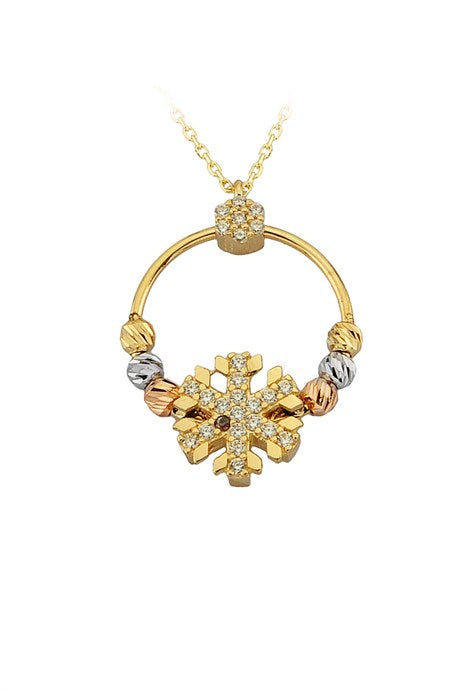 Solid Gold Dorica Beaded Snowflake Necklace | 14K (585) | 2.52 gr