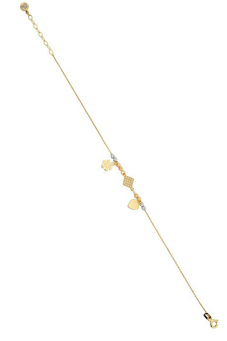 Solid Gold Dorica Beaded Snowflake And Heart Bracelet | 14K (585) | 1.94 gr