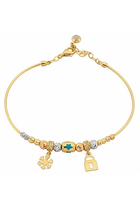 Solid Gold Dorica Beaded Snowflake And Lock Bracelet | 14K (585) | 5.05 gr