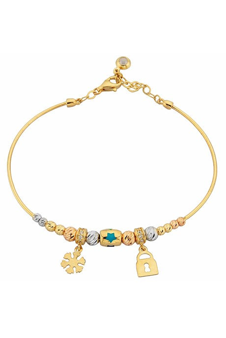 Bracelet flocon de neige et cadenas en perles Dorica en or massif | 14K (585) | 5,05 grammes