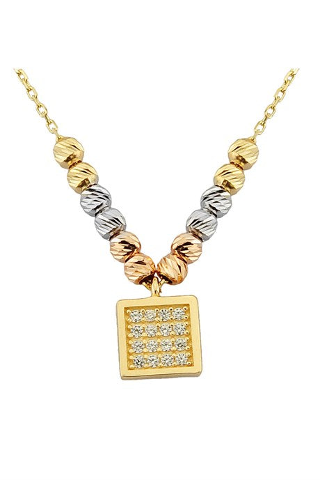 Solid Gold Dorica Beaded Square Necklace | 14K (585) | 1.90 gr