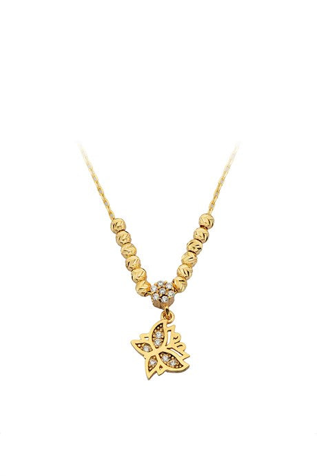 Solid Gold Dorica Beaded Butterfly Necklace | 14K (585) | 2.10 gr