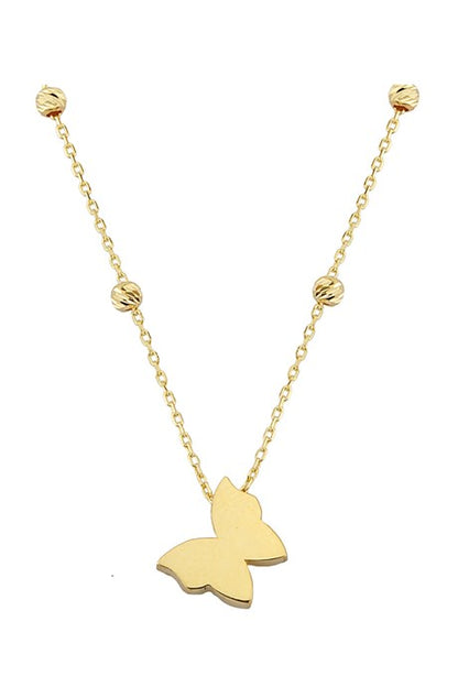 Solid Gold Dorica Beaded Butterfly Necklace | 14K (585) | 1.96 gr