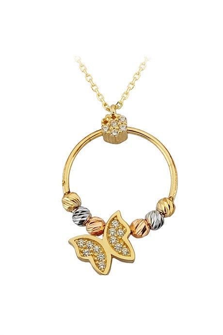 Solid Gold Dorica Beaded Butterfly Necklace | 14K (585) | 2.18 gr