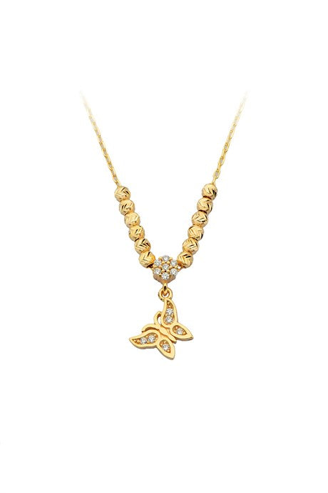 Solid Gold Dorica Beaded Butterfly Necklace | 14K (585) | 2.20 gr