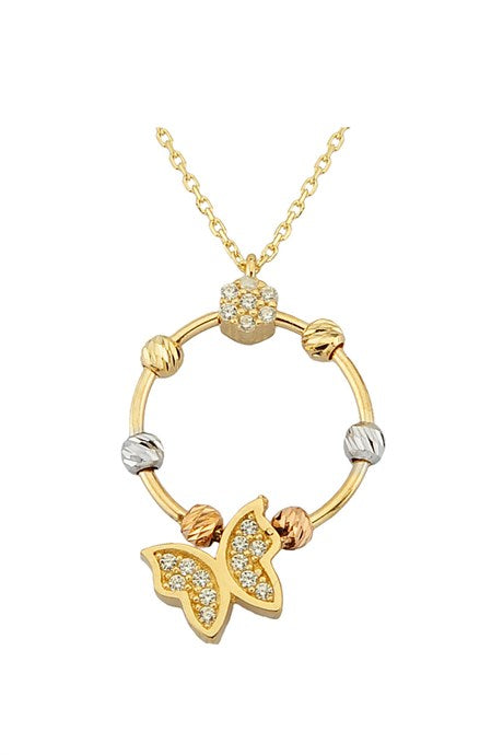 Solid Gold Dorica Beaded Butterfly Necklace | 14K (585) | 2.19 gr