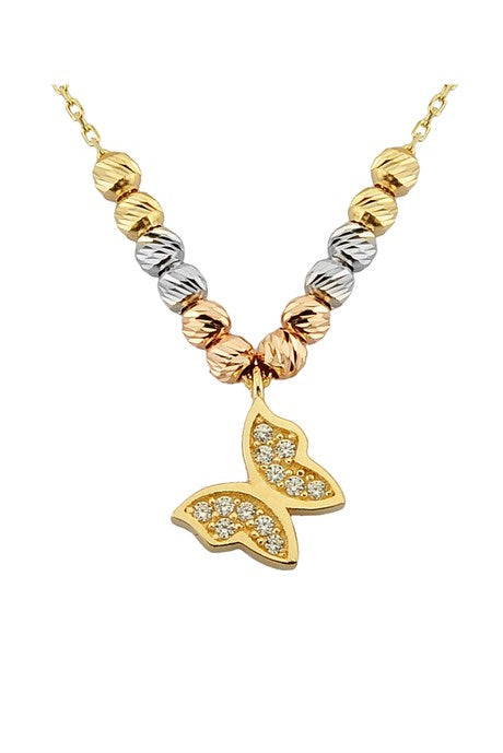 Solid Gold Dorica Beaded Butterfly Necklace | 14K (585) | 1.88 gr
