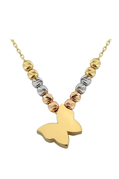 Solid Gold Dorica Beaded Butterfly Necklace | 14K (585) | 2.12 gr