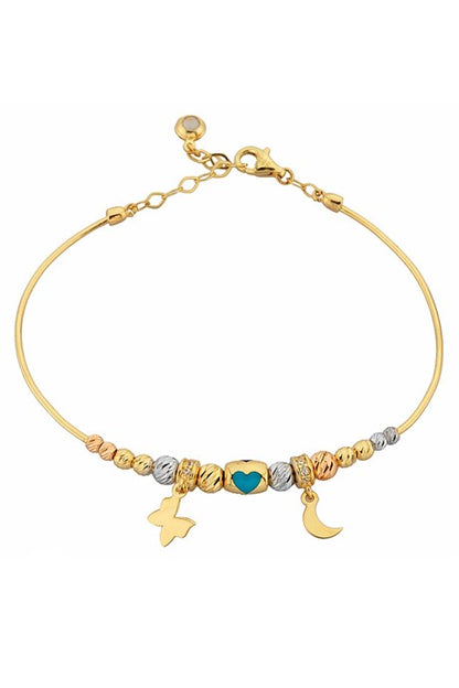 Solid Gold Dorica Beaded Butterfly And Moon Bracelet | 14K (585) | 4.88 gr