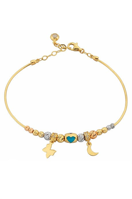 Solid Gold Dorica Beaded Butterfly And Moon Bracelet | 14K (585) | 4.88 gr