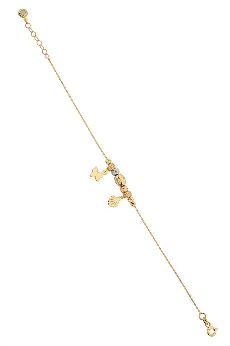 Bracelet papillon et coquillage en perles Dorica en or massif | 14K (585) | 3,04 grammes