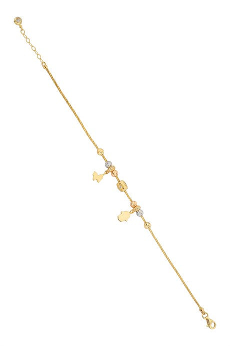 Solid Gold Dorica Beaded Butterfly And Hand of Fatima (Hamsa) Bracelet | 14K (585) | 4.65 gr