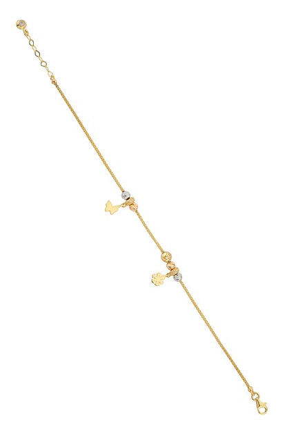 Solid Gold Dorica Beaded Butterfly And Snowflake Bracelet | 14K (585) | 3.93 gr