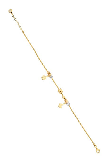 Solid Gold Dorica Beaded Butterfly With Spiral Bracelet | 14K (585) | 4.30 gr