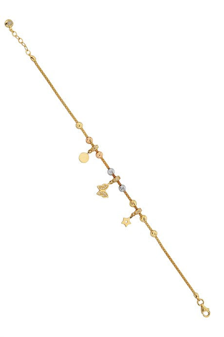 Solid Gold Dorica Beaded Butterfly And Star Bracelet | 14K (585) | 4.80 gr