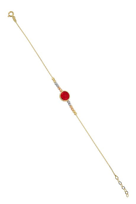 Solid Gold Dorica Beaded Red Gemstone Bracelet | 14K (585) | 1.57 gr