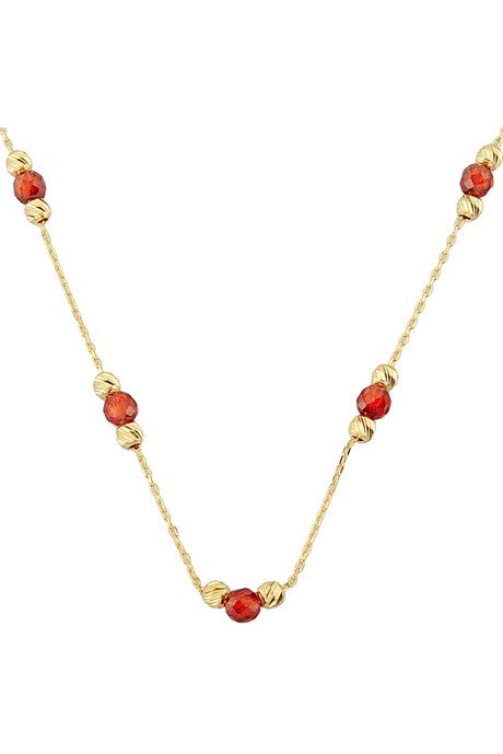 Solid Gold Dorica Beaded Red Gemstone Necklace | 14K (585) | 1.68 gr