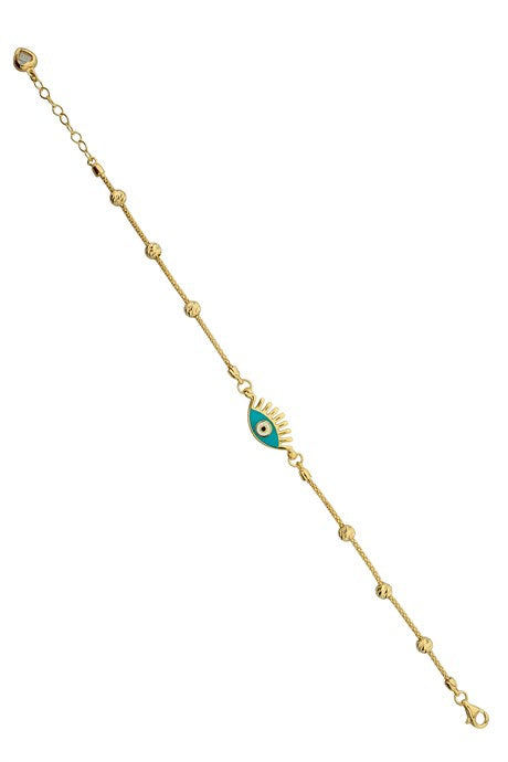 Solid Gold Dorica Beaded Eyelash Eye Bracelet | 14K (585) | 3.36 gr