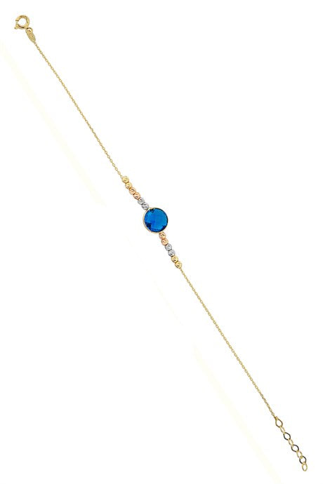 Solid Gold Dorica Beaded Blue Gemstone Bracelet | 14K (585) | 1.58 gr
