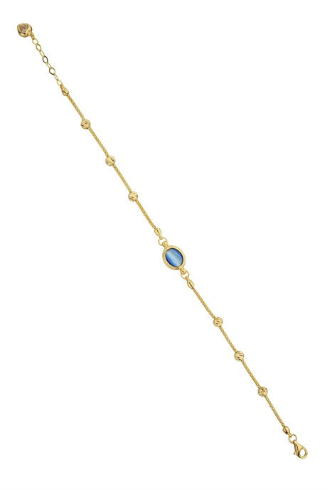 Solid Gold Dorica Beaded Blue Gemstone Bracelet | 14K (585) | 3.72 gr