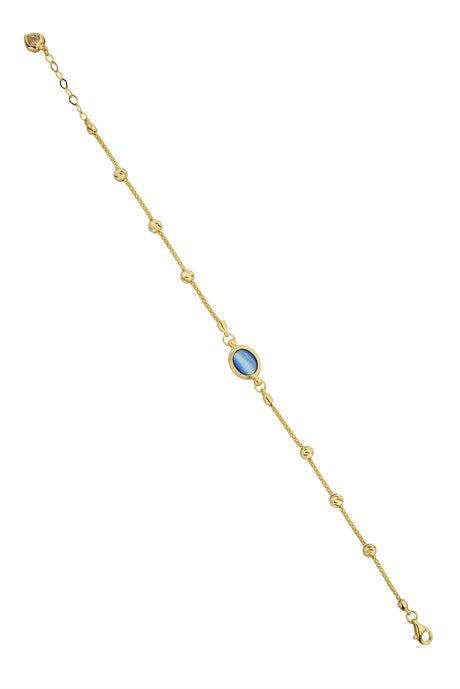 Bracelet de pierres précieuses bleues perlées Dorica en or massif | 14K (585) | 3,72 grammes