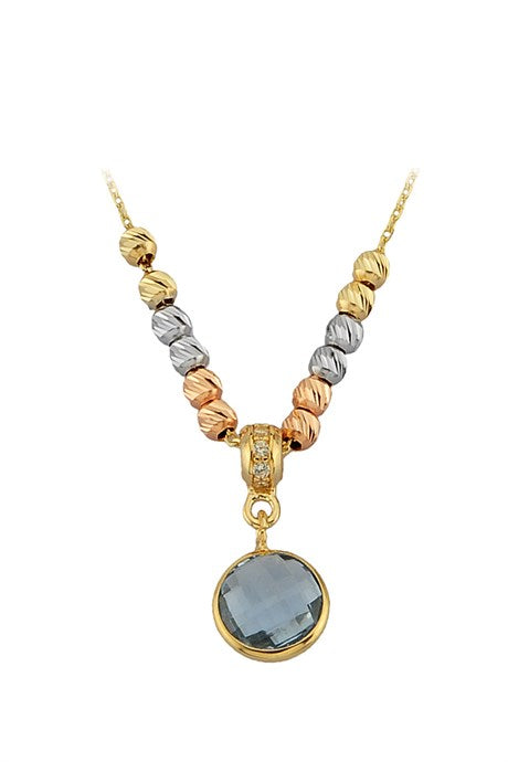 Solid Gold Dorica Beaded Blue Gemstone Necklace | 14K (585) | 2.01 gr