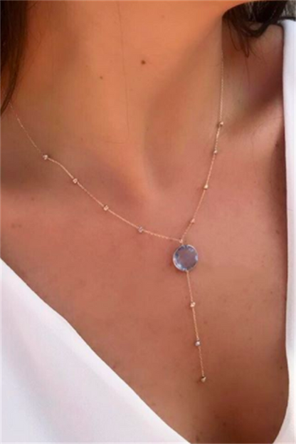 Solid Gold Dorica Beaded Blue Gemstone Necklace | 14K (585) | 2.29 gr