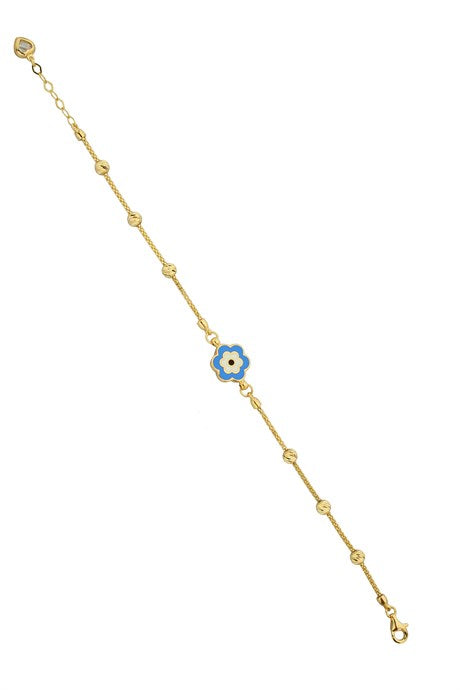 Solid Gold Dorica Beaded Enamel Flower Bracelet | 14K (585) | 3.52 gr