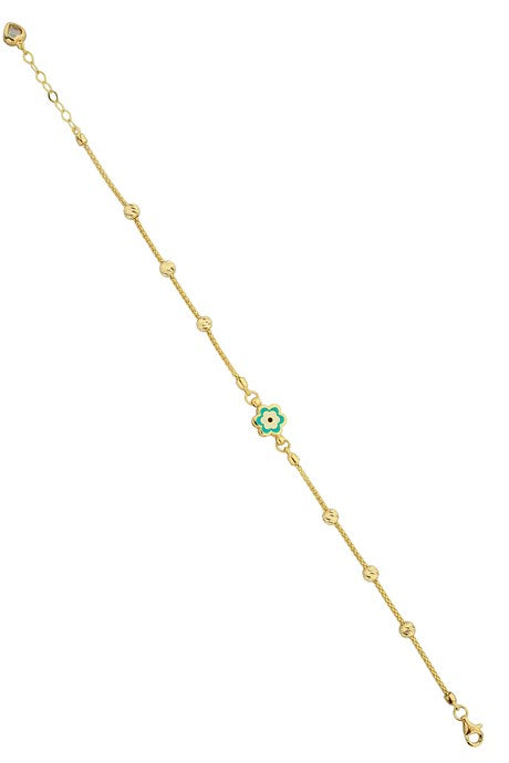 Solid Gold Dorica Beaded Enamel Flower Bracelet | 14K (585) | 3.59 gr