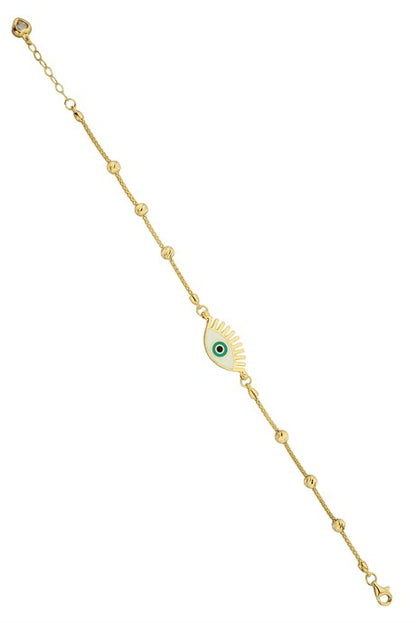 Pulsera de ojo de pestañas de esmalte con cuentas Dorica de oro macizo | 14K (585) | 3,30 gramos