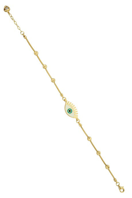 Solid Gold Dorica Beaded Enamel Eyelash Eye Bracelet | 14K (585) | 3.30 gr