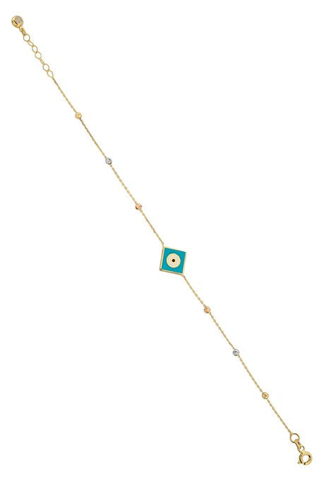 Solid Gold Dorica Beaded Enamel Eye Bracelet | 14K (585) | 2.07 gr