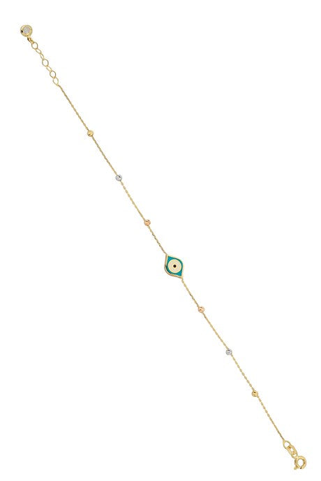 Solid Gold Dorica Beaded Enamel Eye Bracelet | 14K (585) | 1.68 gr