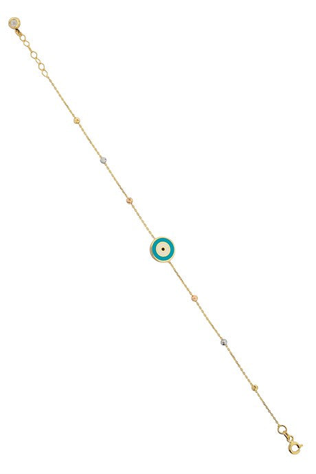 Solid Gold Dorica Beaded Enamel Eye Bracelet | 14K (585) | 1.86 gr