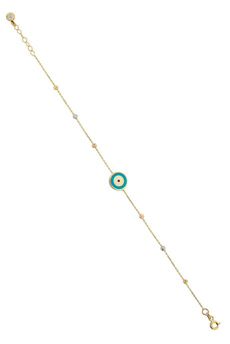 pulsera de ojo de esmalte con cuentas Dorica de oro macizo | 14K (585) | 1,86 gramos