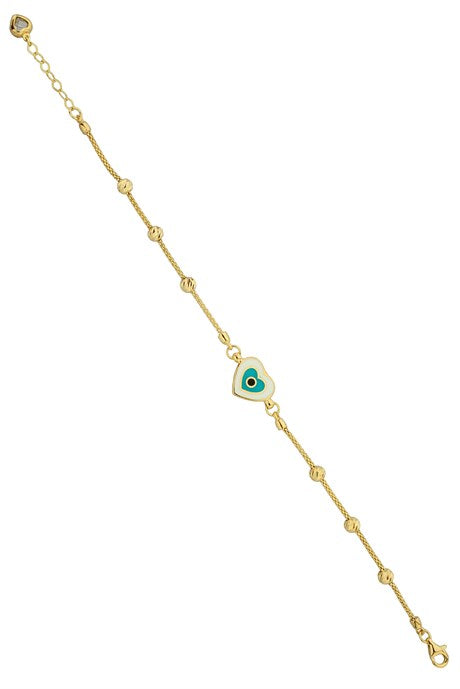 Solid Gold Dorica Beaded Enamel Heart Bracelet | 14K (585) | 3.57 gr