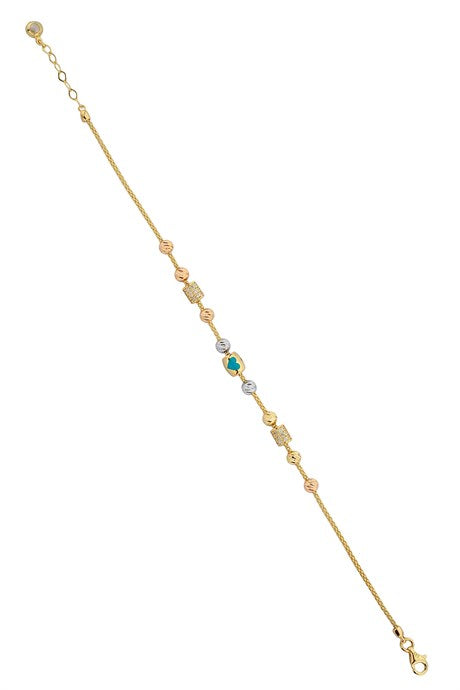 Solid Gold Dorica Beaded Enamel Heart With Figure Bracelet | 14K (585) | 4.26 gr