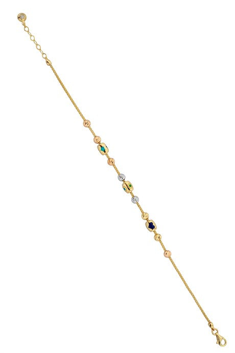 Solid Gold Dorica Beaded Enamel Heart With Figure Bracelet | 14K (585) | 5.22 gr