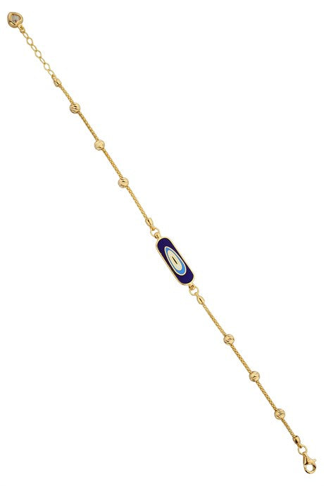 Solid Gold Dorica Beaded Enamel Evil Eye Bracelet | 14K (585) | 3.41 gr