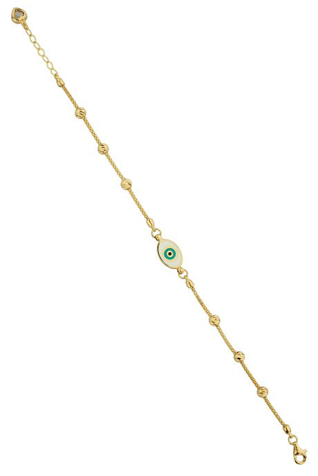 Solid Gold Dorica Beaded Enamel Evil Eye Bracelet | 14K (585) | 3.24 gr