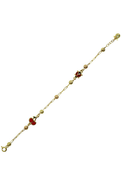 Solid Gold Dorica Beaded Enamel Ladybird And Cherry Baby & Children Bracelet