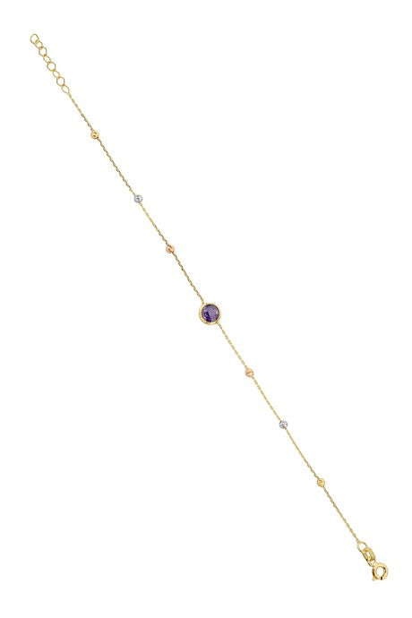 Solid Gold Dorica Beaded Purple Gemstone Bracelet | 14K (585) | 1.20 gr