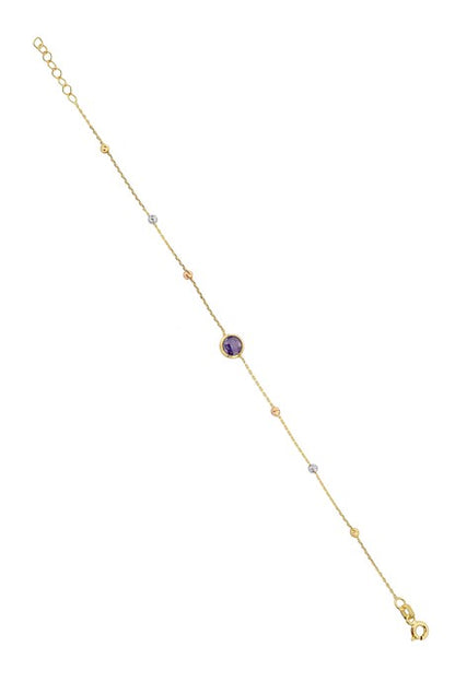 Bracelet de pierres précieuses violettes perlées Dorica en or massif | 14K (585) | 1,20 gr