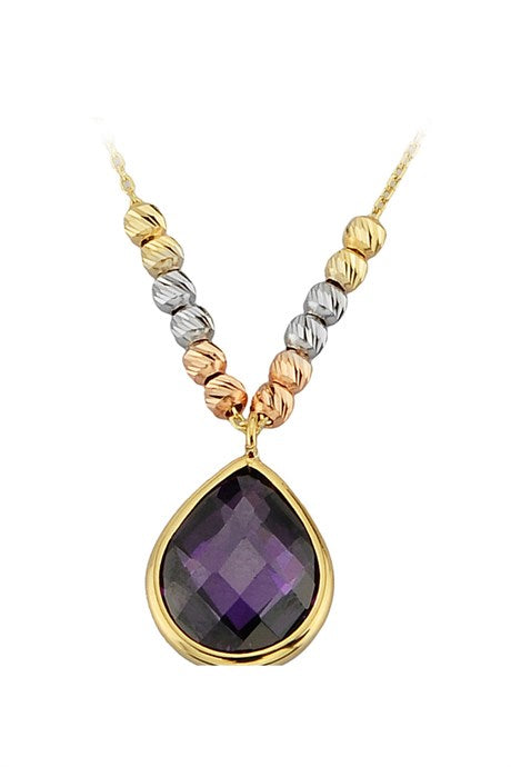 Solid Gold Dorica Beaded Plum Gemstone Necklace | 14K (585) | 3.07 gr