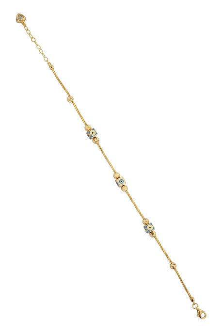 Solid Gold Dorica Beaded Evil Eye Bracelet | 14K (585) | 4.64 gr